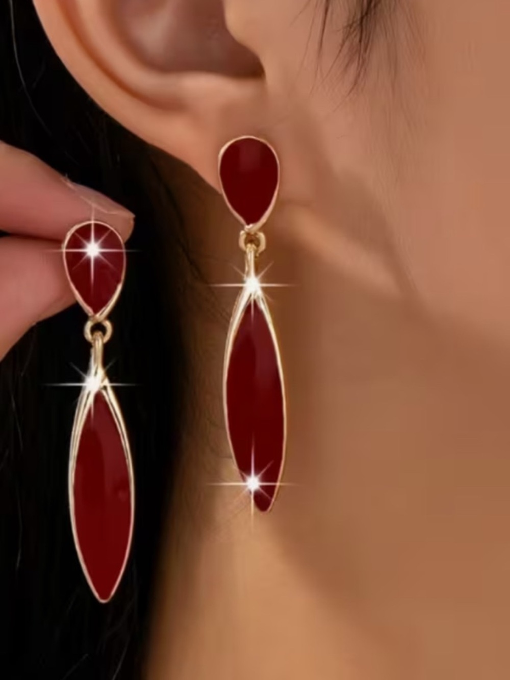 Gold-Tone Red Teardrop & Marquise Dangle Earrings